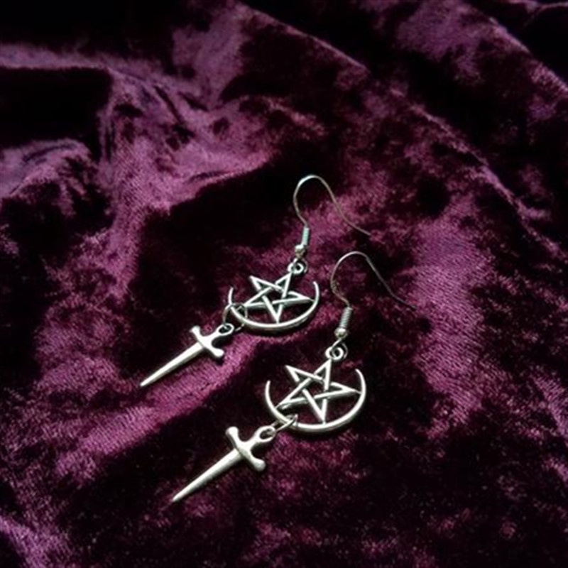 Anting Tusuk Gantung Desain Mataharibulanbintang Gaya Gothic Ajaib Untuk Wanita