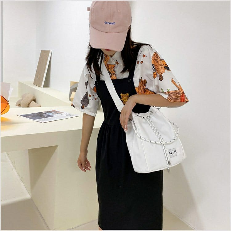 BJ60813 - BLACK/WHITE - TAS SLEMPANG JINJING TOTEBAG HANDBAG WANITA FASHION IMPORT MODIS ELEGAN TERMURAH TERLARIS TERBARU BAGSTORE JAKARTA TAS BATAM ZCJ0813