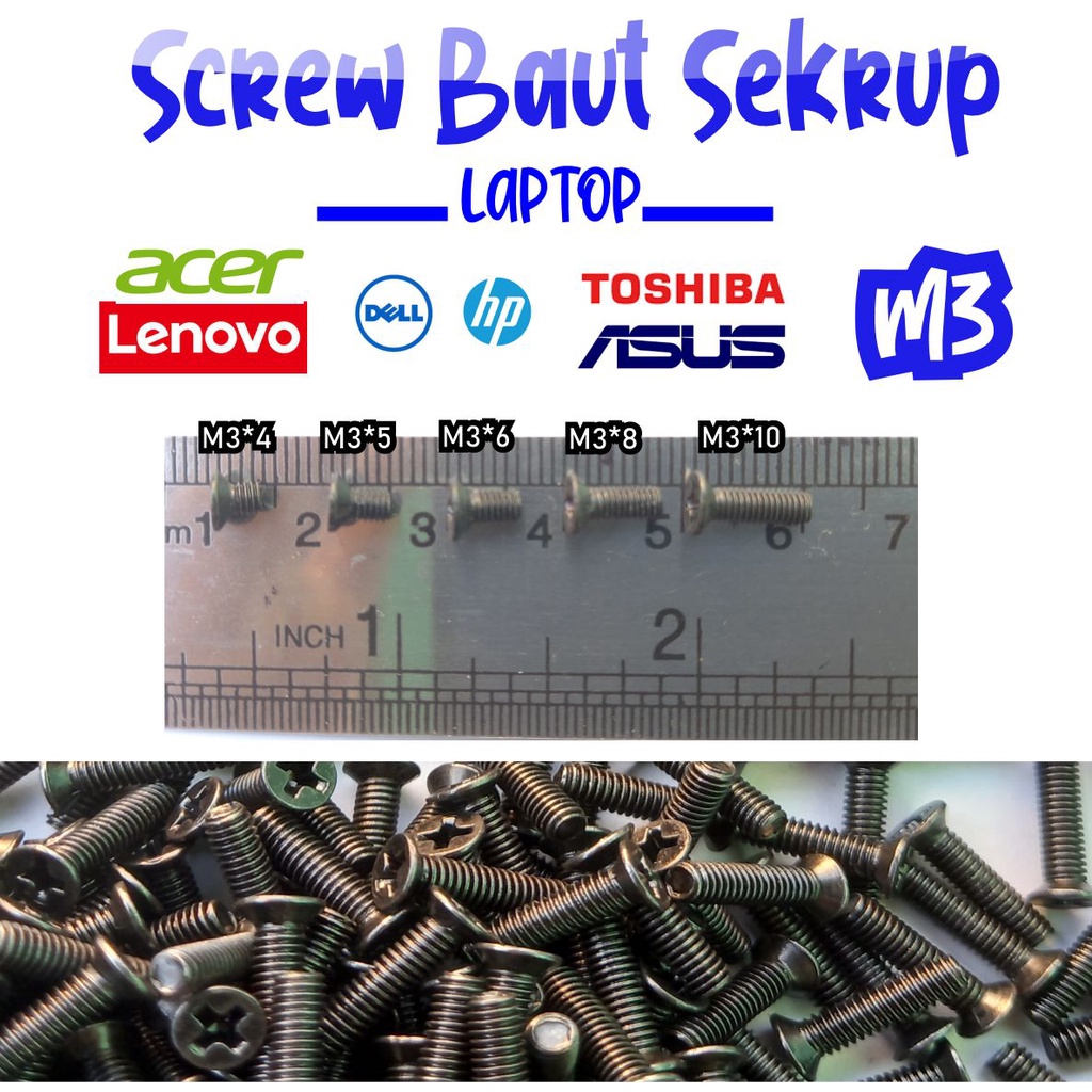 Screw Laptop Asus Baut Casing Laptop Lenovo Sekrup Hardisk  Baud Komputer ukuran M2 M2.5 M3 M4 M5 Warna Hitam Chrome