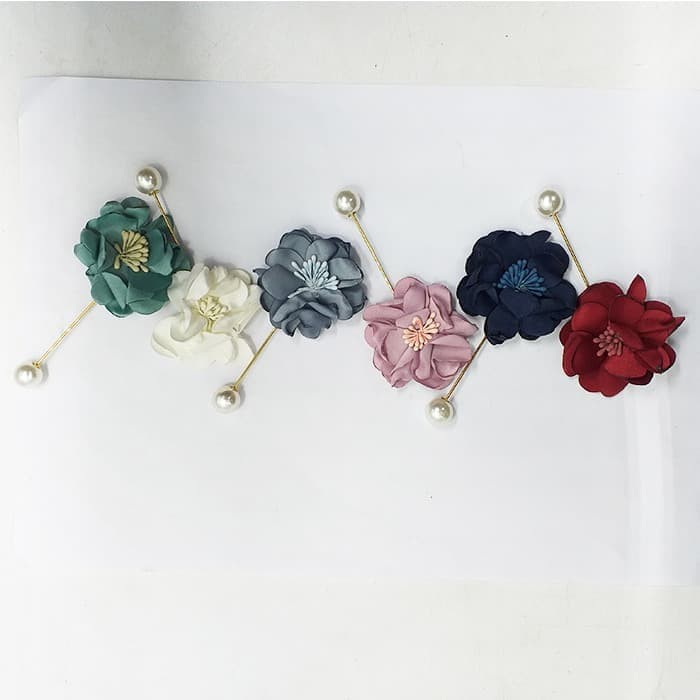 TUSPIN BUNGA KAIN MUTE MUTIARA AKSESORIS JILBAB WANITA