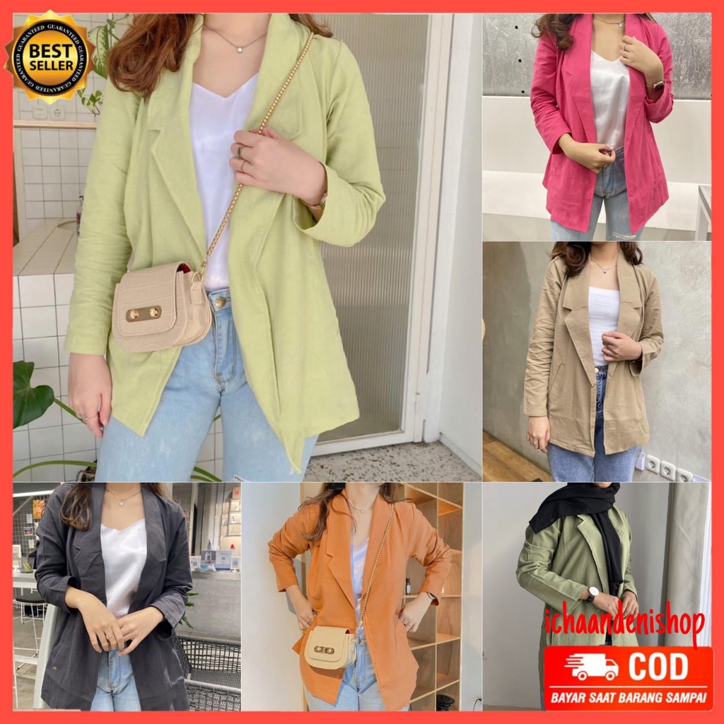 Blazer Linen Wanita Blazer Linen Outer Nurma Blazer Linen Oversize Korea Korean Style