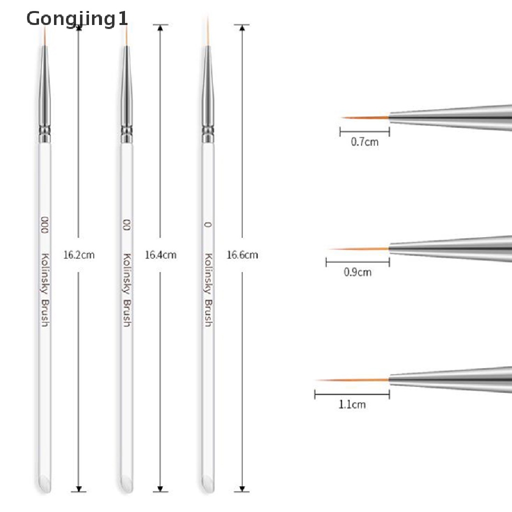 Gongjing1 3pcs / set brush pen Transparan Ukuran 7 / 9 / 11mm Untuk Nail art