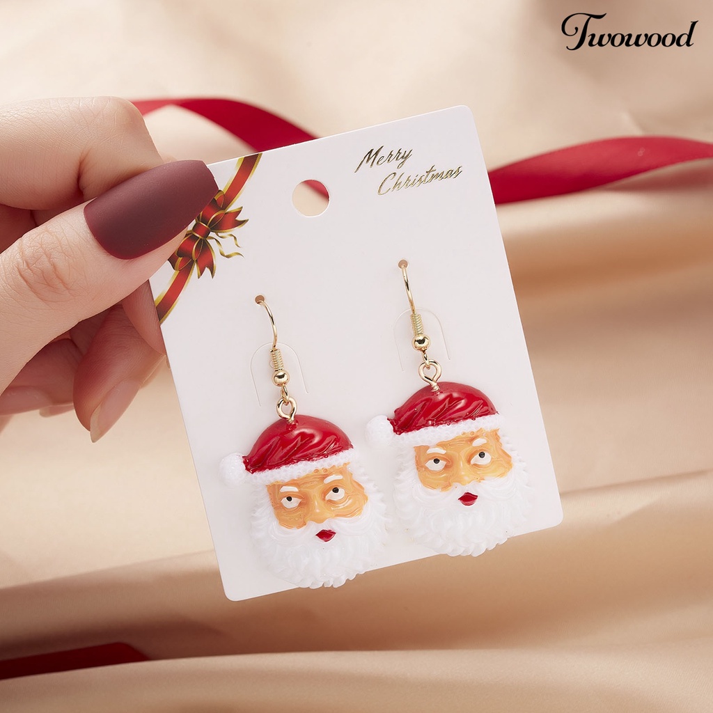 1 Pasang Anting Hook Liontin Santa Claus Pohon Natal Snowman Kaus Kaki Untuk Wanita