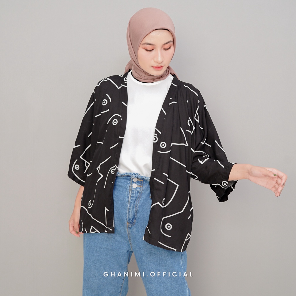 Ghanimi - Giolla Outer / Motif Lengan Batwing / outer motif / luaran motif / cape motif / baju pantai / atasan motif / baju motif /outer casual / outer pantai / outer batwing / outer tangan 3/4 / luaran pantai