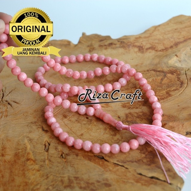 Tasbih Muslim Batu Akik Rose Quartz Pink Merah Muda Asli Alam 99 Butir