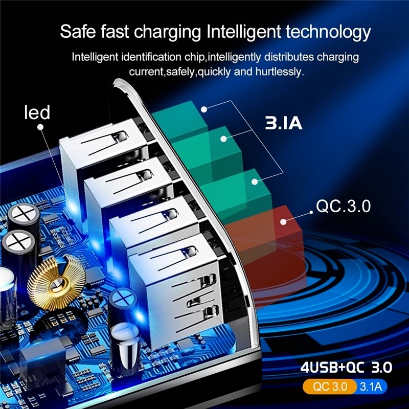 4 pengisi daya port usb 30W Pengisian Cepat Pengisi daya cepat 5V Adaptor daya ponsel Pengisi daya dinding QC 3.0 Adaptor daya 3.1A Pengisi daya perjalanan Pengisi daya standar Inggris Khusus untuk bepergian dan mudah dibawa