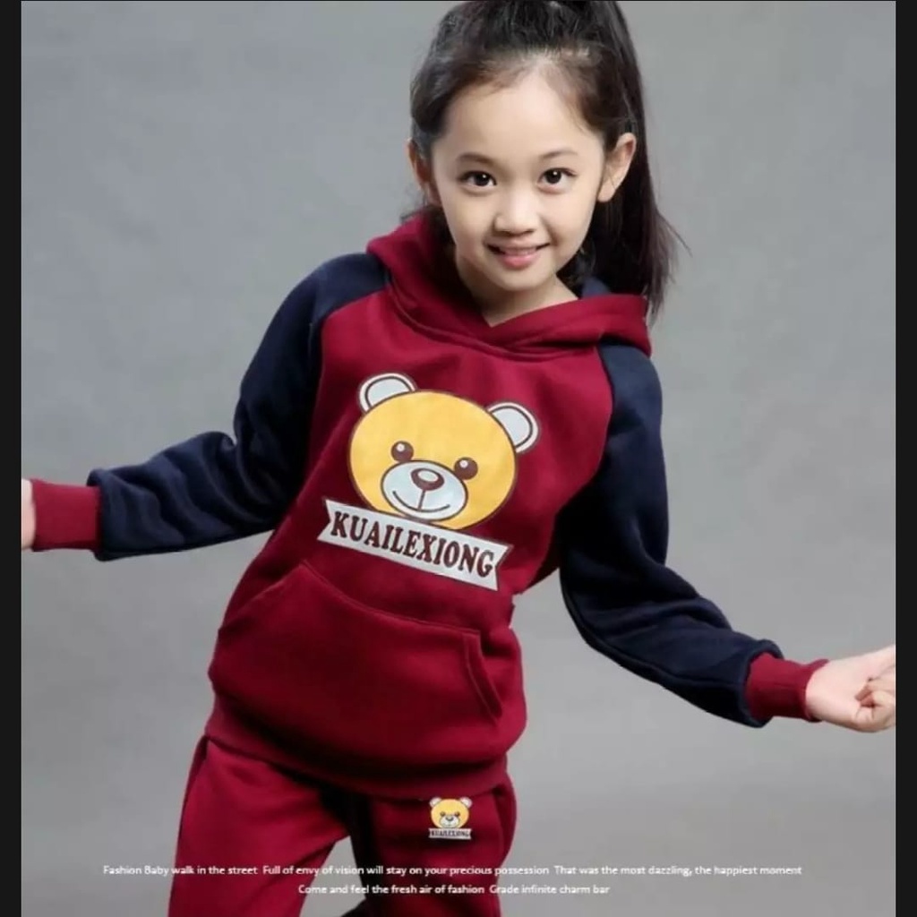 PROMO - SETELAN HOODIE BERUANG MAROON ANAK LAKI LAKI DAN PEREMPUAN 1-5 TAHUN / HOODIE ANAK LAKI LAKI TERBARU / SETELAN HOODIE ANAK LAKI LAKI DAN PEREMPUAN TERLARIS / BAJU ANAK LAKI LAKI DAN PEREMPUAN