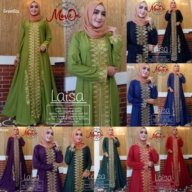 Laisa Maxy Gamis Muslimah Jumbo Jersey Motif Bordir xxxl Ld 130cm Arabian Abaya Gamis Lebaran Remaja Muslimah Terbaru Seragaman Pengajian Murah Dress Wanita Muslimah Syar'i Gamis Polos Tebal Premium Warna Hitam Navy Mocarose Purple Greentea Maroon