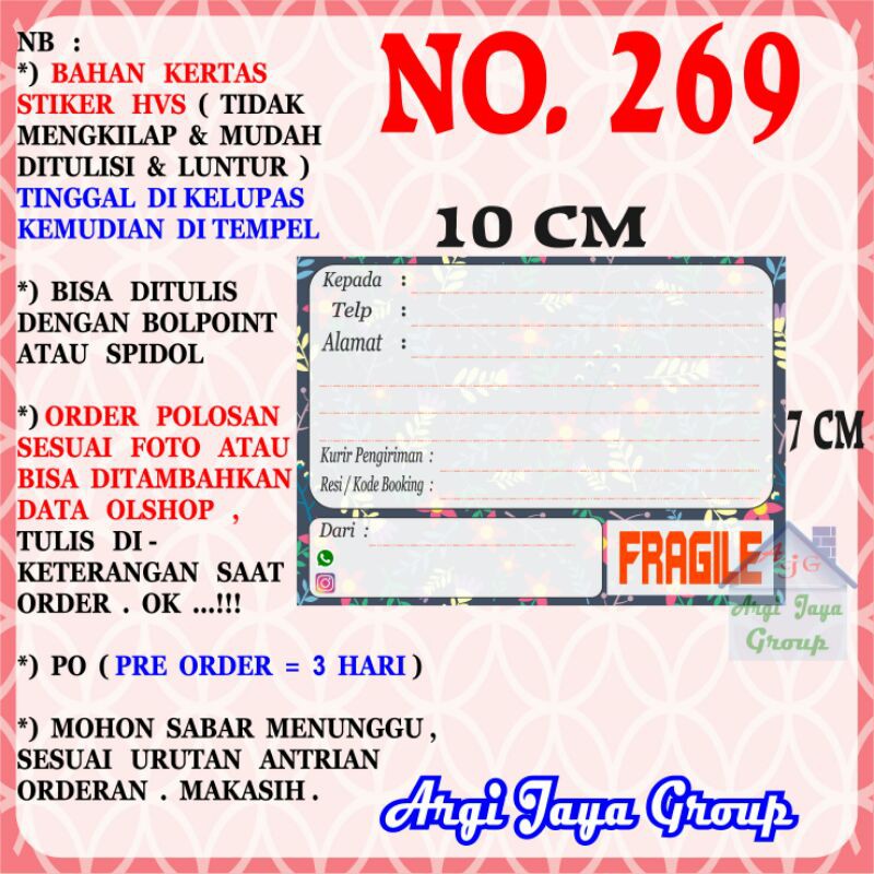 

Stiker HVS - Stiker Pengiriman - Sticker Alamat Olshop Murah Nomer 269-10x7cm