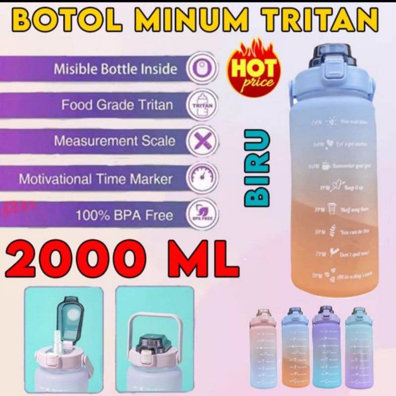 BOTOL MINUM KOREA VIRAL BOTOL TRITAN 2 LITER FREE STIKER 3D KOREA - ORIGINAL
