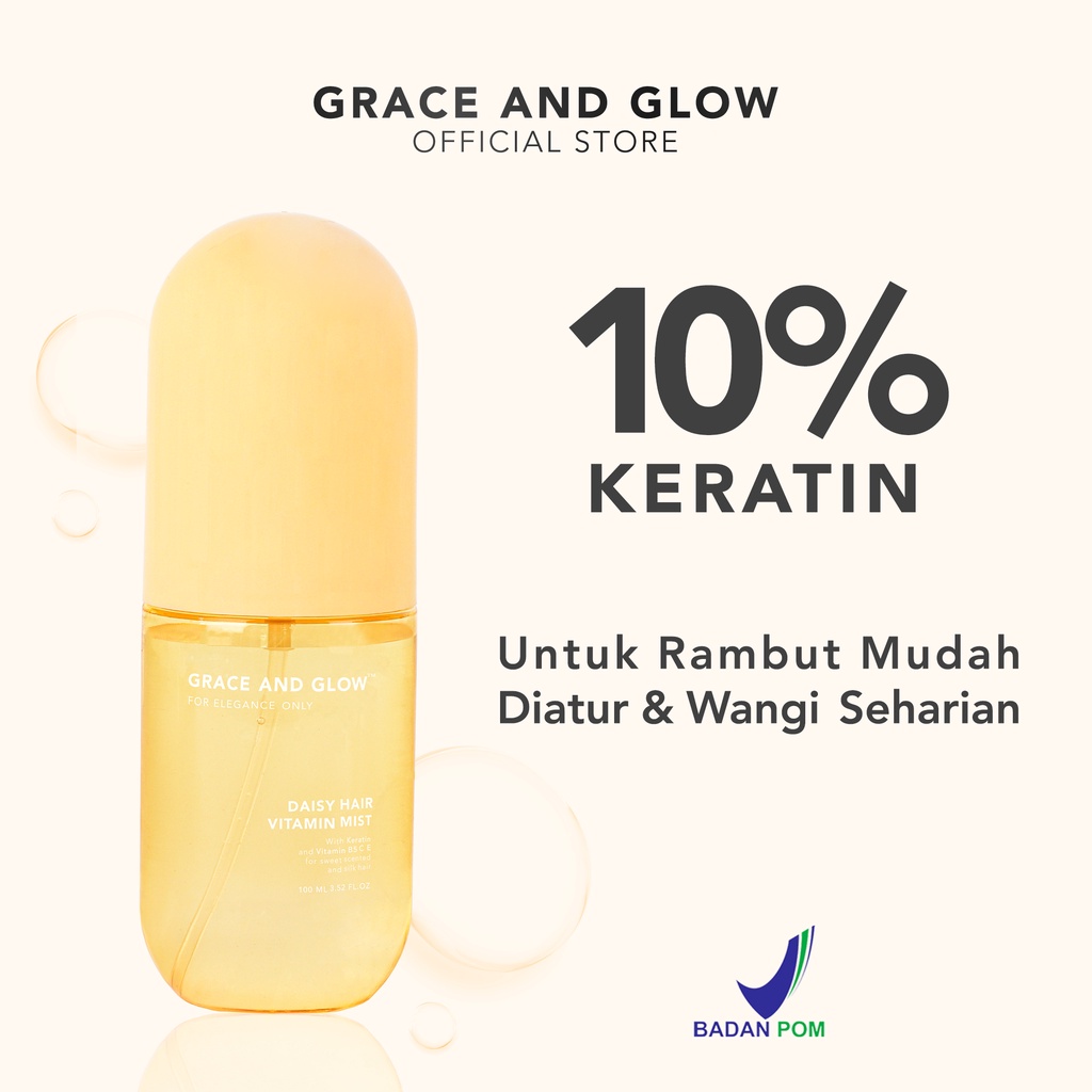 Grace and Glow Daisy Hair Mist 100 ml - Parfum Rambut Spray untuk Membuat Rambut Mudah Diatur dan Wangi Seharian with Keratin + Vitamin B5 C E 【BPOM】