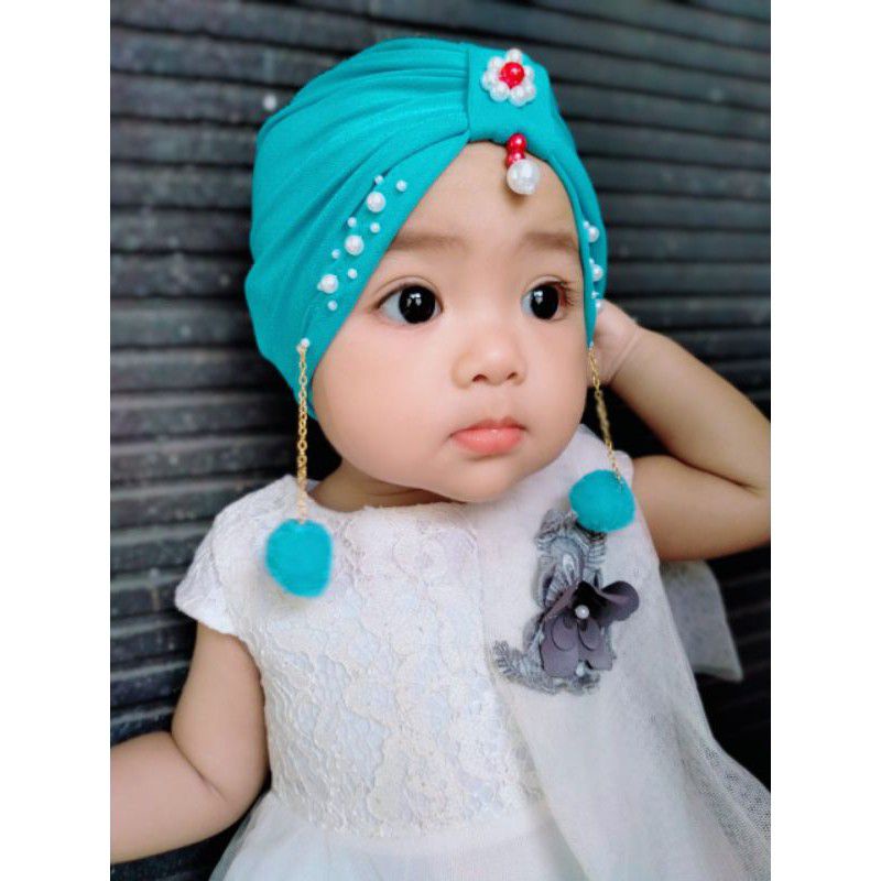 Turban bayi anting pompom 0-2 tahun / TURBAN BABY ANTING POMPOM / HEADBAND BAYI POMPOM ANTING