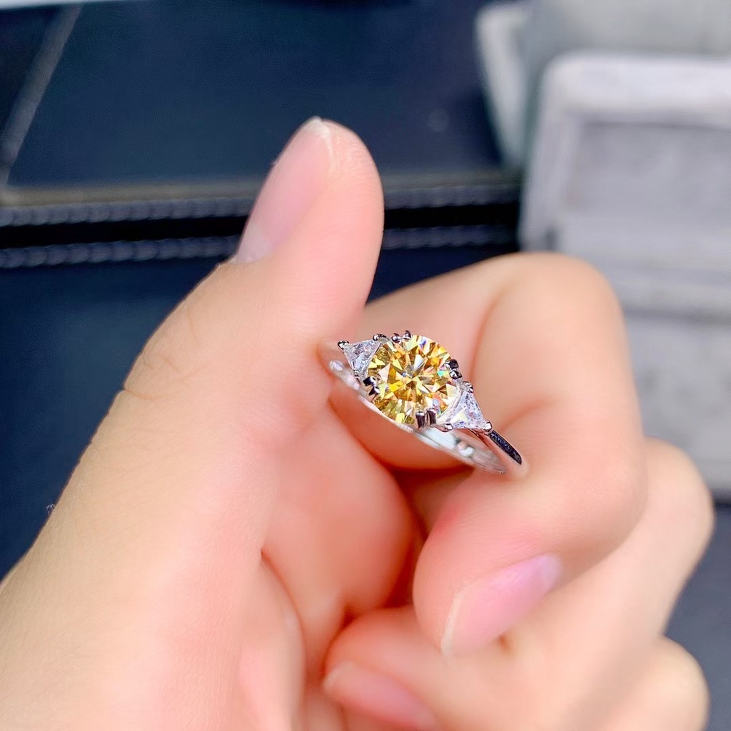 Kristal Berlian Citrine Cincin Perak S925 Perhiasan Fashion Wanita Baja Titanium Pertunangan Pernikahan Rings