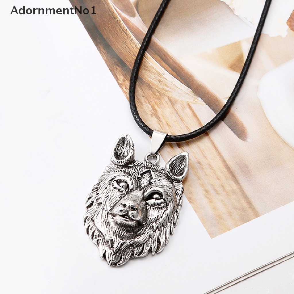 (AdornmentNo1) Kalung Rantai Liontin Kepala Serigala Tibet Warna Silver Untuk Pria