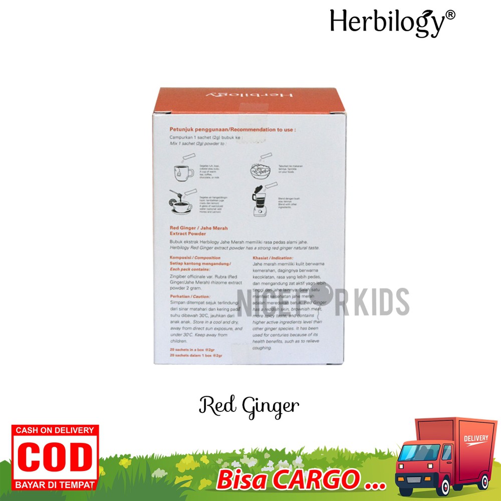 Herbilogy OTG Red Ginger (isi 20) / Bubuk ekstrak jahe merah untuk meringankan batuk kering &amp; flu