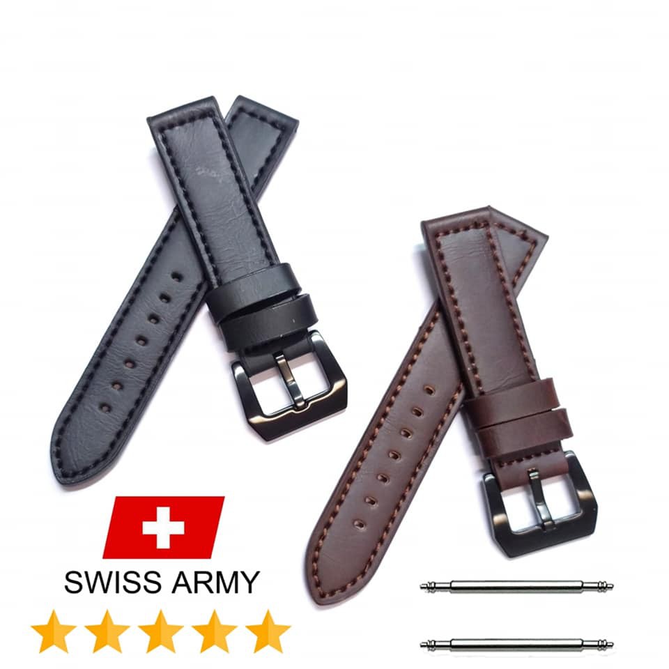 Strap tali jam tangan kulit Swiss army ber kualitas bonus pen