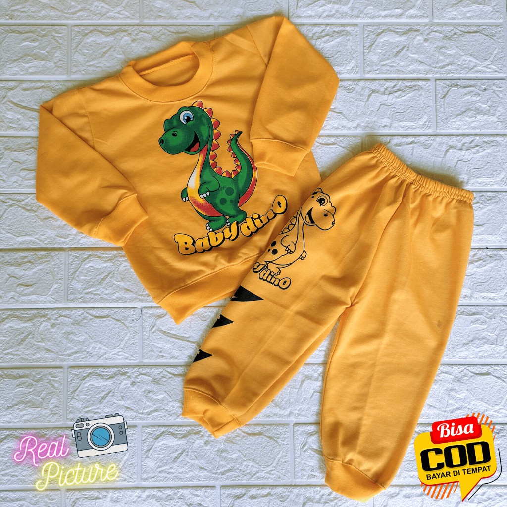 Setelan Joger Bayi Sweater Bayi Baju Bayi Motip Dino Usia 0-12 Bulan Meyriana Collection