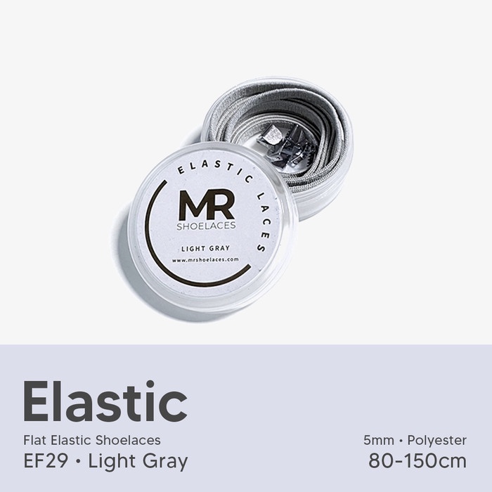 Original MR Shoelaces EF29 Elastic Light Gray (Abu Muda) Tali Sepatu Flat Elastis 80cm 100cm 120cm 150cm Premium Shoelaces