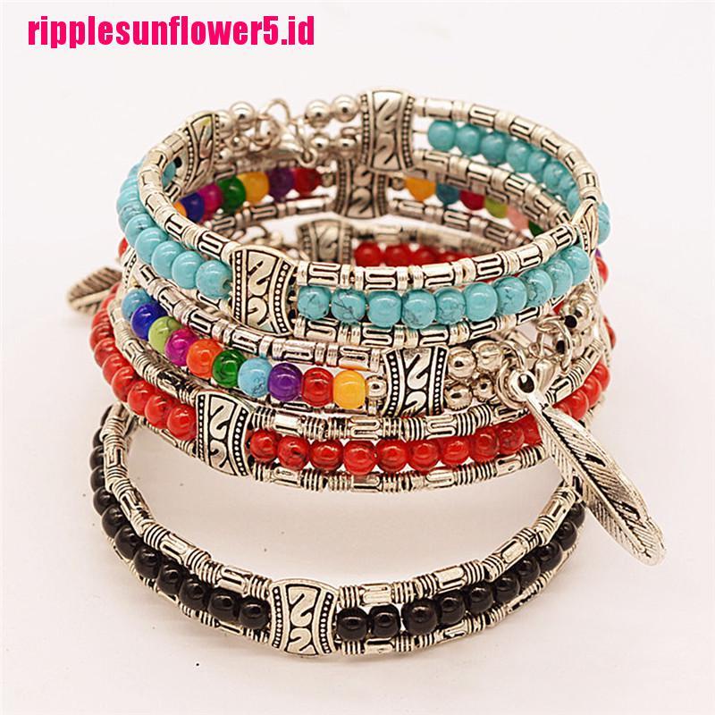 # Kaos T-Shirt Wanita Lengan Pendek Motif Print #Gelang Bangle Vintage Bohemia Gypsy Tibet Silver Desain Bulu Hias Turquoise Untuk Wanita