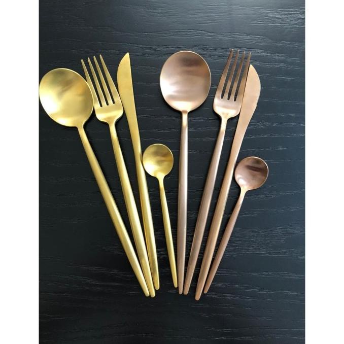 Sendok / Garpu/ Pisau / Sendok Teh - Stainless Steel Gold