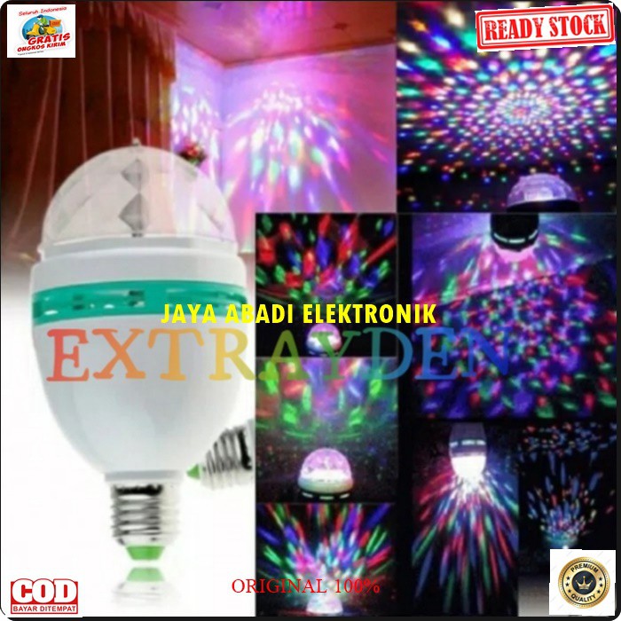 G223 Original lampu disco led kelap kelip bohlam disko multi warna warni motif variasi full color colour sinar cahaya e27  Deskripsi produk: 1. Emiter lampu 3*1 watt LED 2. Ac 85260V 3.Tahan lama sampai dgn 20000 jam. 4..Dapat berputar 360 derajat 5. Caha