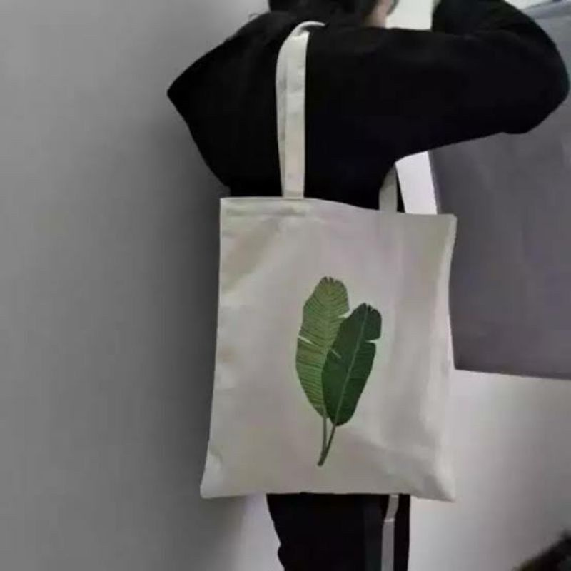 (COD) Tote bag Kanvas Tebal Motif Daun