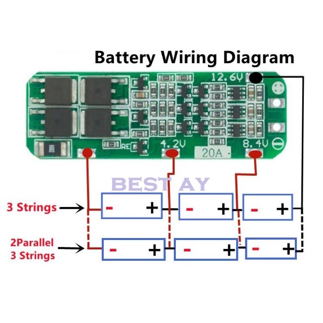 Modul PCB Battery Protection board BMS 3S 20A 12V Pack Balance Lithium Baterai Li-ion 18650