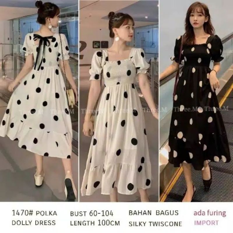 DRESS POLKADOT IMPORT WANITA
