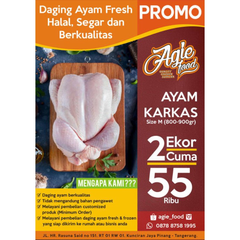 

PROMO 2ekor Ayam Karkas Size M (800-900) HANYA 55.000
