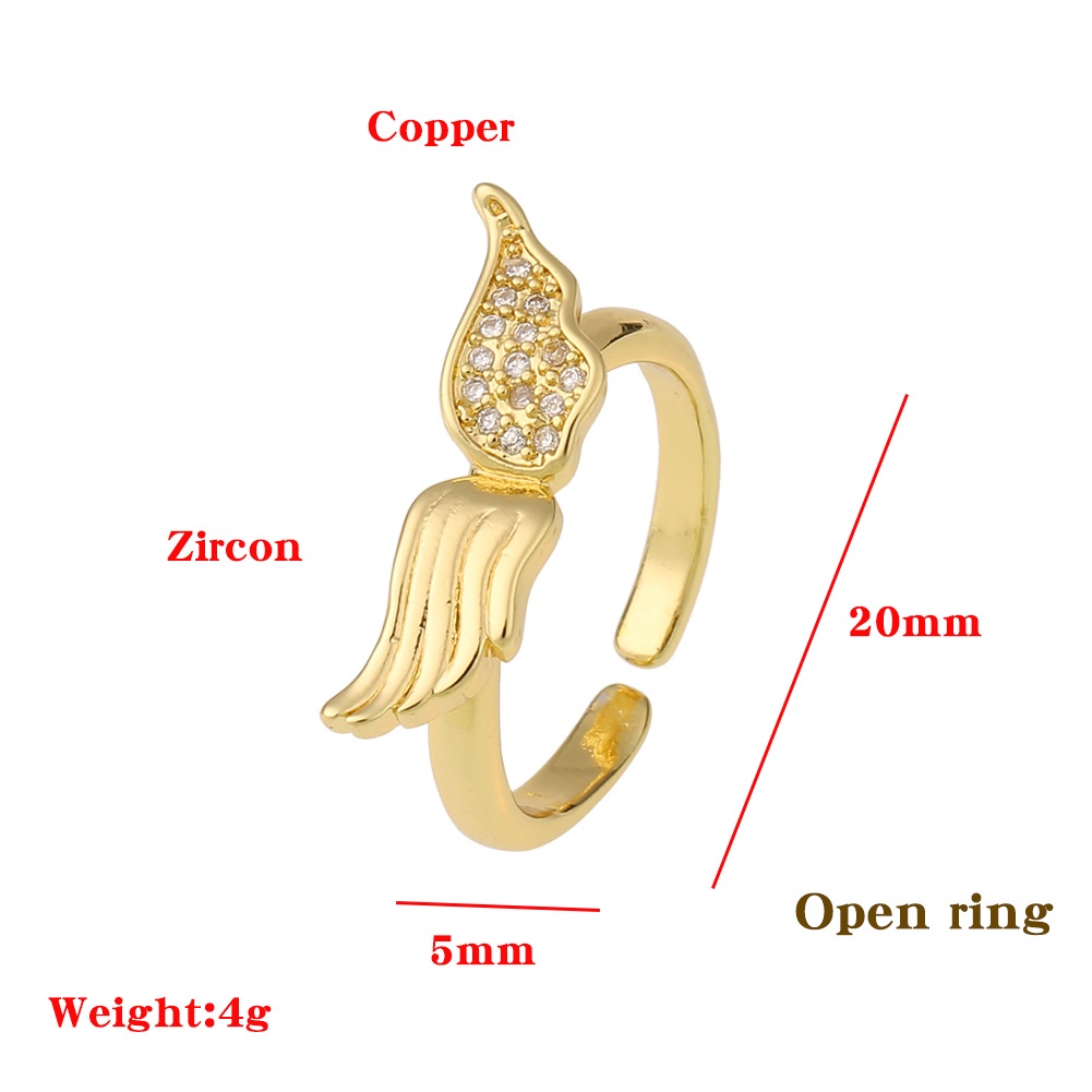 Ornament Angel Sayap kupu-kupu cincin berlapis emas manis cincin wanita ins