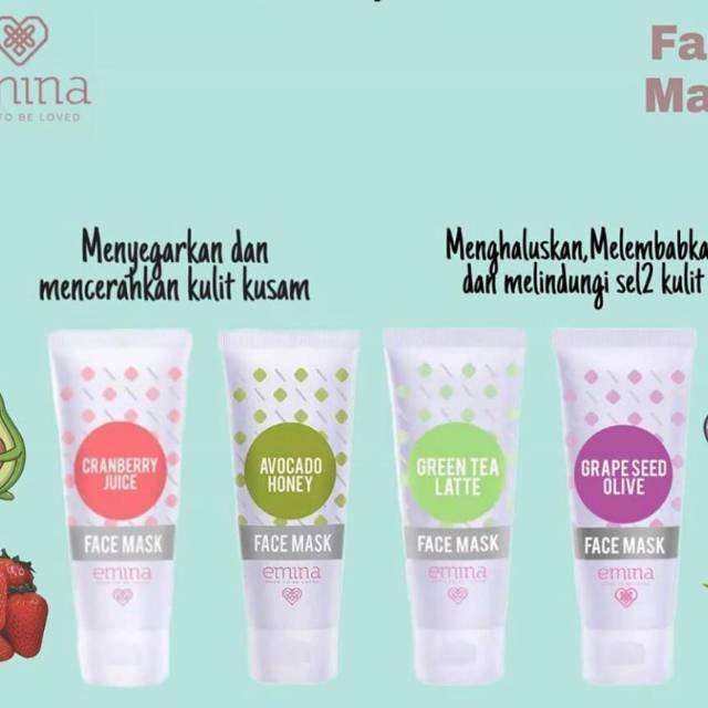 Download Emina Face Mask Green Tea Latte Avocado Honey Cranberry Juice Grapeseed Olive Shopee Indonesia PSD Mockup Templates