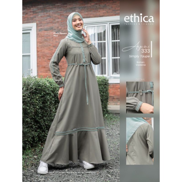 Gamis Ethica Ayumi 333 simply Taupe dan Dusty Blue