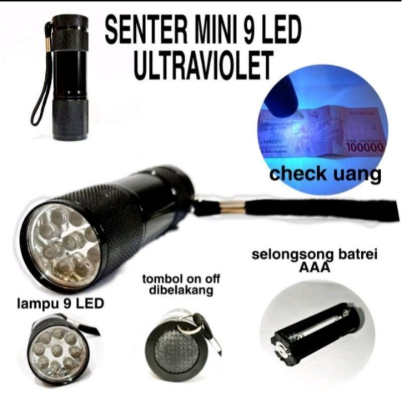 Senter Ultraviolet UV 9 LED  - Hemat