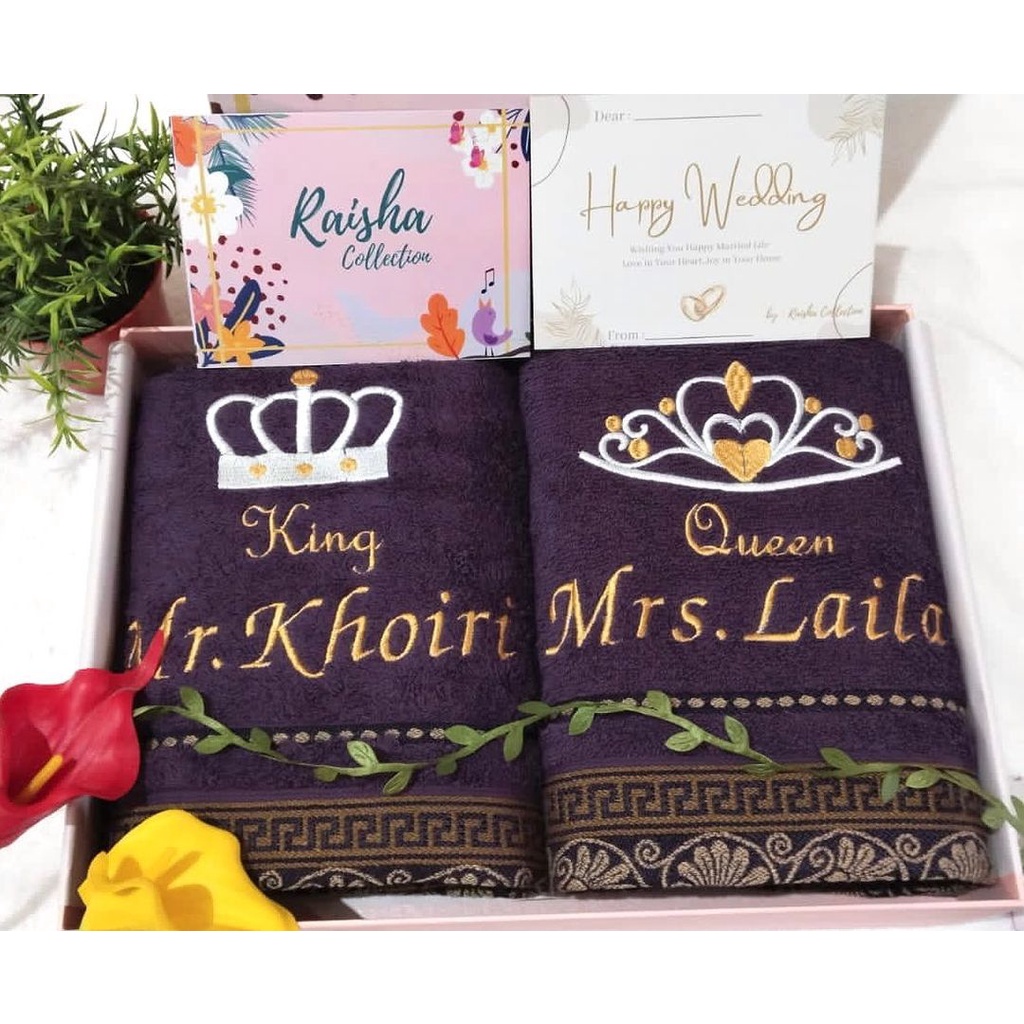 RC Gift Hampers Handuk Bordir Couple Premium Custom Bahan Handuk Terry Palmer Premium 50x100 cm Free Box Premium Dan Gift Card