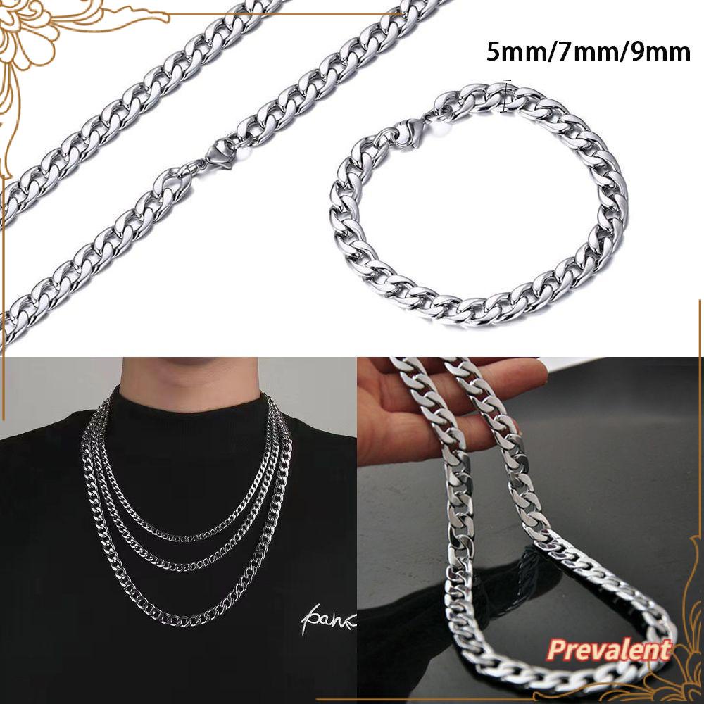 Kalung Choker Rantai Kuba Gaya Punk Gothic Ukuran 5 / 7 / 9mm Untuk Pria