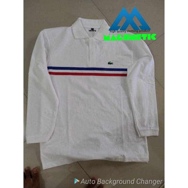polo shirt pria wanita kaos kerah tshirt lengan panjang lacoste strips