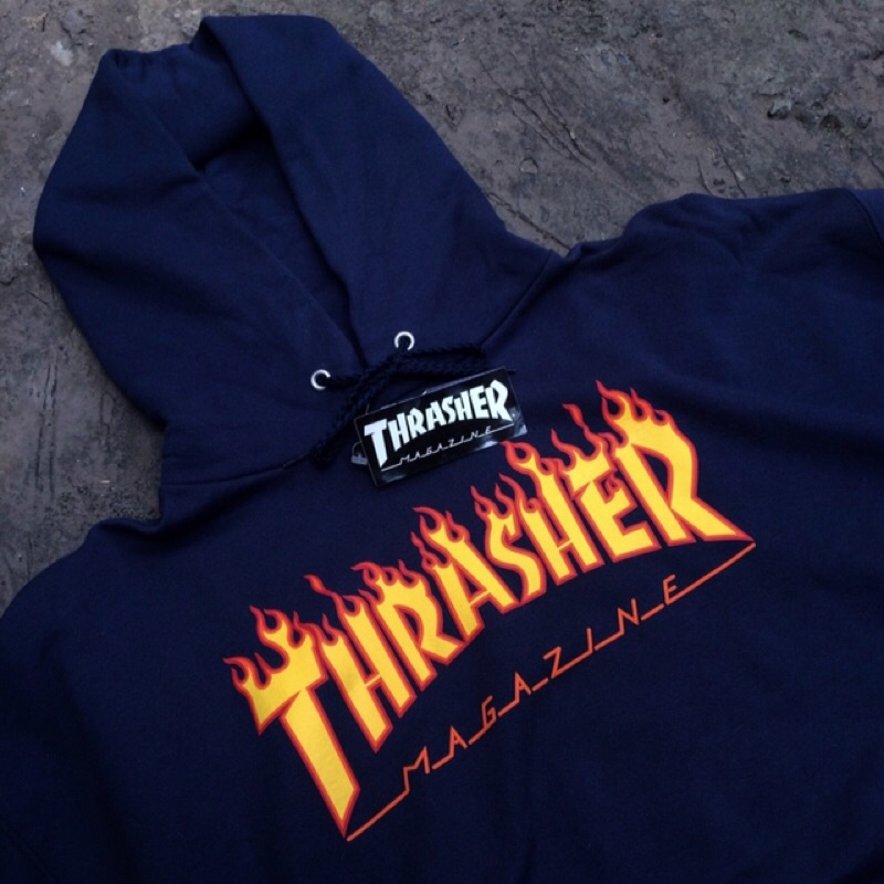 THRASHER - FLAME LOGO PULLOVER HOODIE NAVY