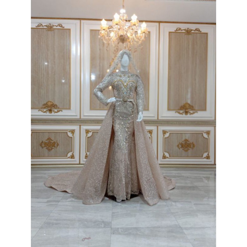 KEBAYA STORE21 GAUN  SLIM MODREN AKAR BEREKOR/BAJU PENGANTIN FULL PAYET   SPAN/GAUN AKAD