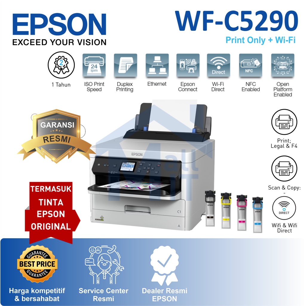 PRINTER EPSON WFC5290 WF-C5290 WF C5290 EPSON WF 5290 A4 Duplex Pigment Bolak Balik Garansi Resmi