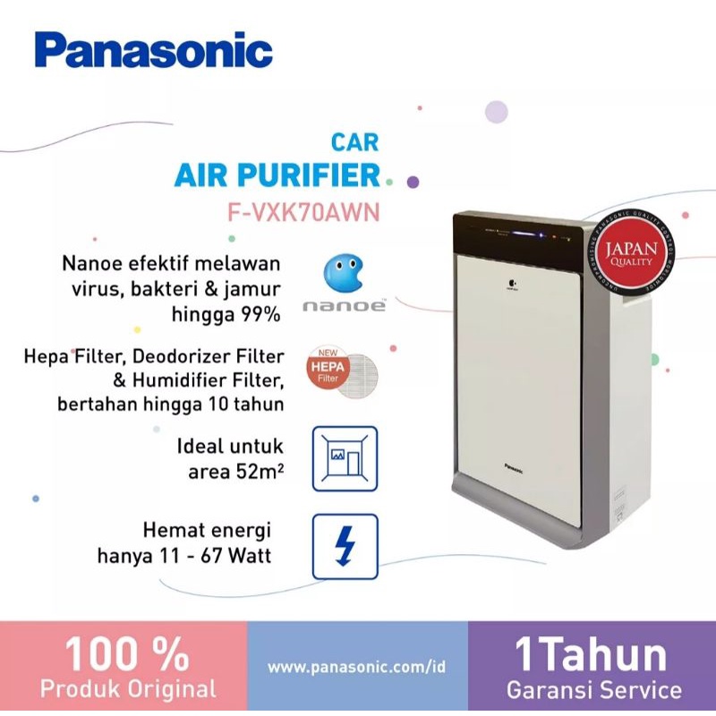 Purifier Udara Panasonic FVXK70AWN - Teknologi Nanoe untuk Ruangan 52m²