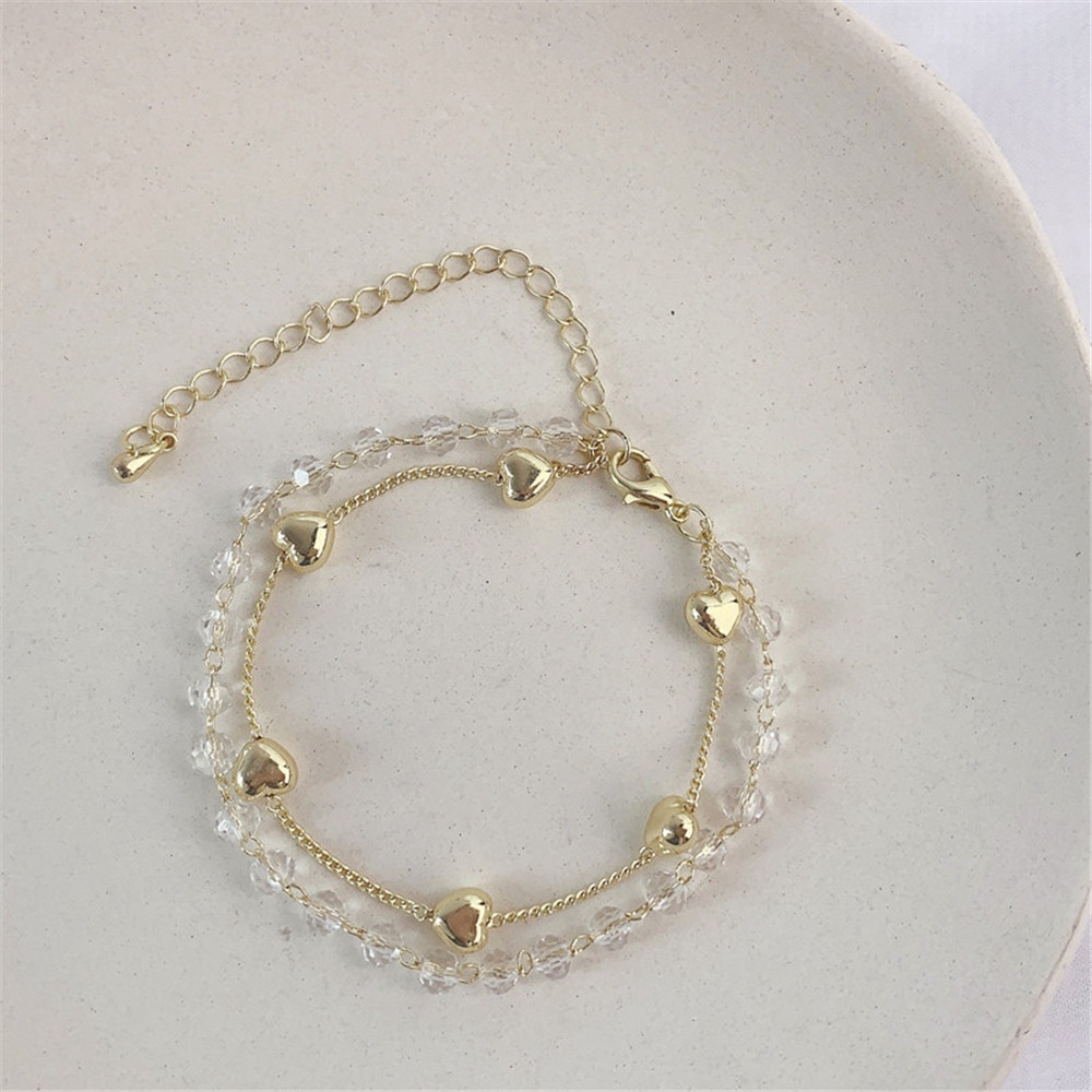 Gelang Double Layer Bentuk Hati Bahan Metal Gaya Korea Untuk Wanita