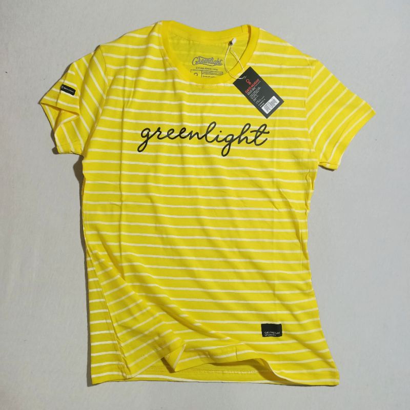 Kaos Greenlight Cewek Fullprint Basic Baju Atasan Wanita Lengan Pendek Motif Garis Salur Keren