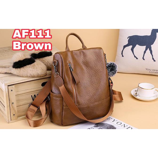 MURCE tas ransel wanita Backpack punggung import Sekolah Kuliah Kerja 111 - BROWN HOT ITEM