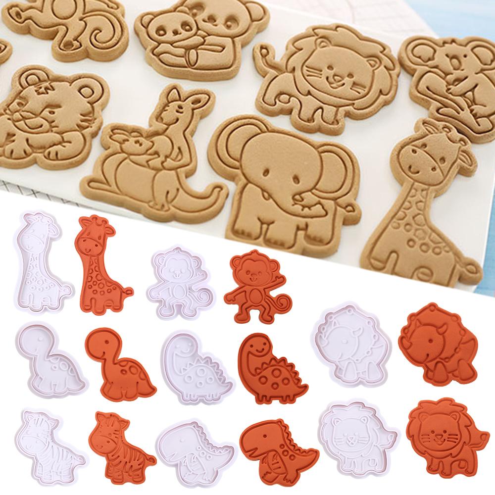 R-FLOWER 4pcs /Set Cetakan Biskuit Plastik DIY Craft Plunger Tempel Gula Alat Dekorasi Kue Baking Animal Series