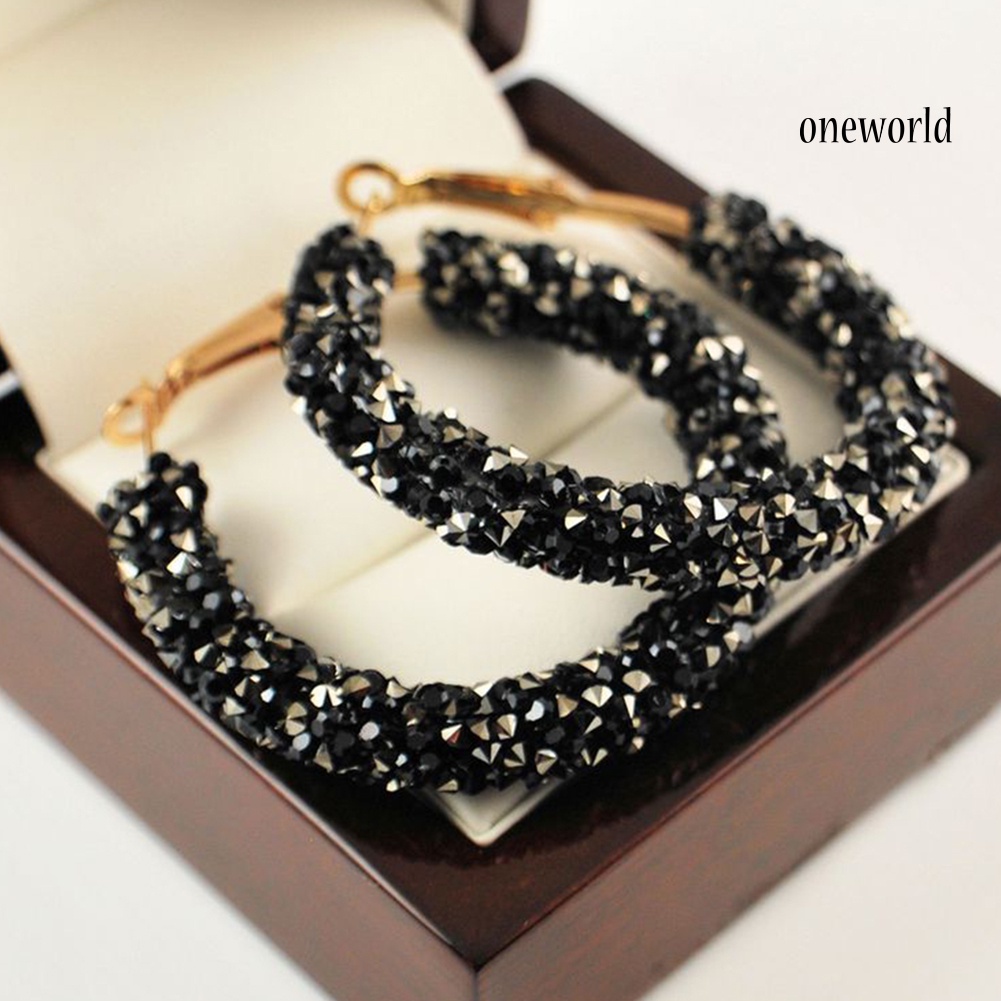 OW@ Fashion Women Circle Shape Rhinestone Inlaid Statement Hoop Earrings Jewelry