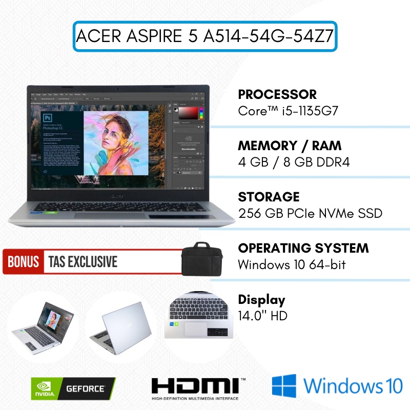 Laptop Baru Mulus Siap Tempur Laptop Anti Lecet Acer Aspire 5 A514 Intel i5 1135G7 SSD 256GB NVME RA