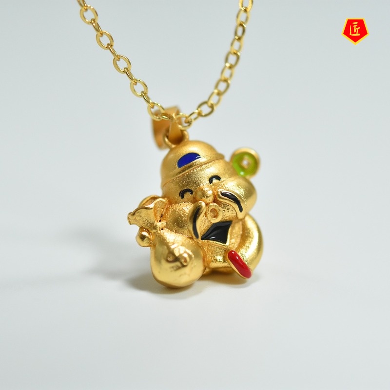 [Ready Stock]God of Wealth Gold Pendant Color Paint Necklace for Women