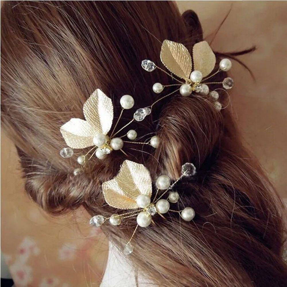 AUGUSTINA Aksesoris Rambut Pengantin Temperamen Retro Pernikahan U Shape Hair Clip Daun Alloy Korea Jepit Rambut