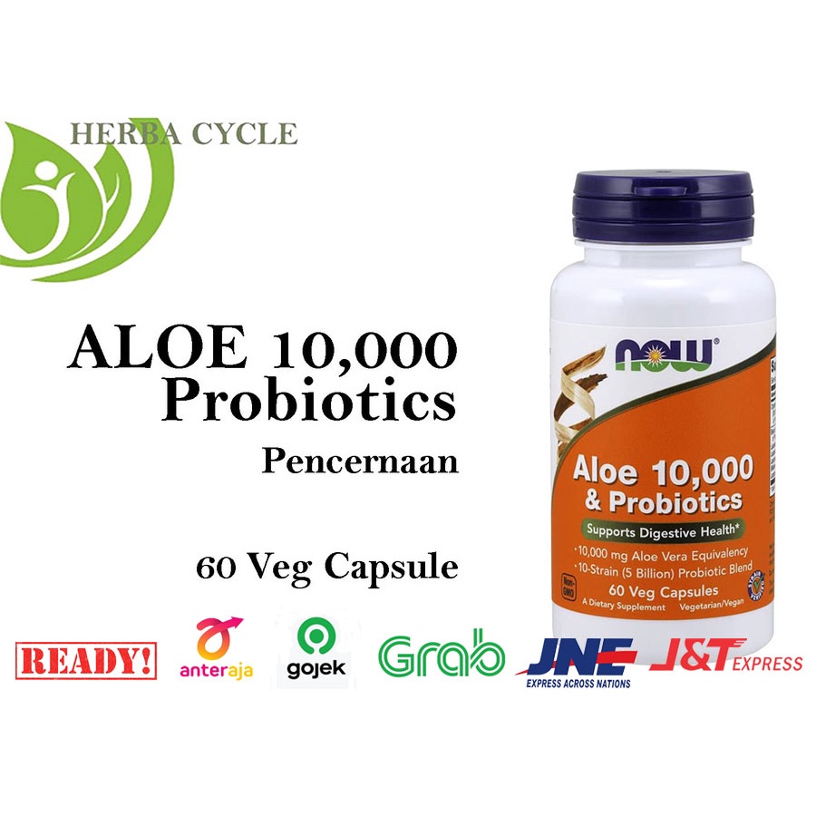 Now Foods Aloe 10000 &amp; Probiotik 60 Veg Now Lidah Buaya &amp; Probiotik Now Aloe