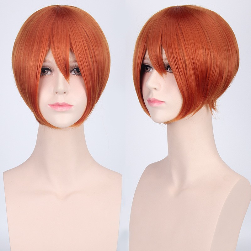 K047-10 ORANGE wig base cowok pendek cosplay rambut palsu 30 cm hitam abu daily